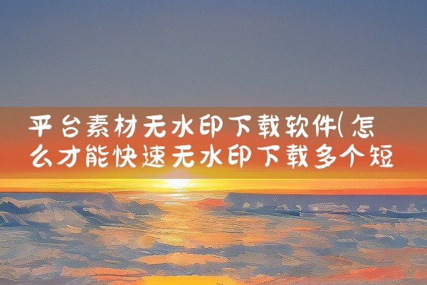 平台素材无水印下载软件