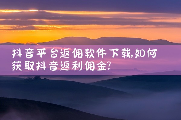 抖音平台返佣软件下载